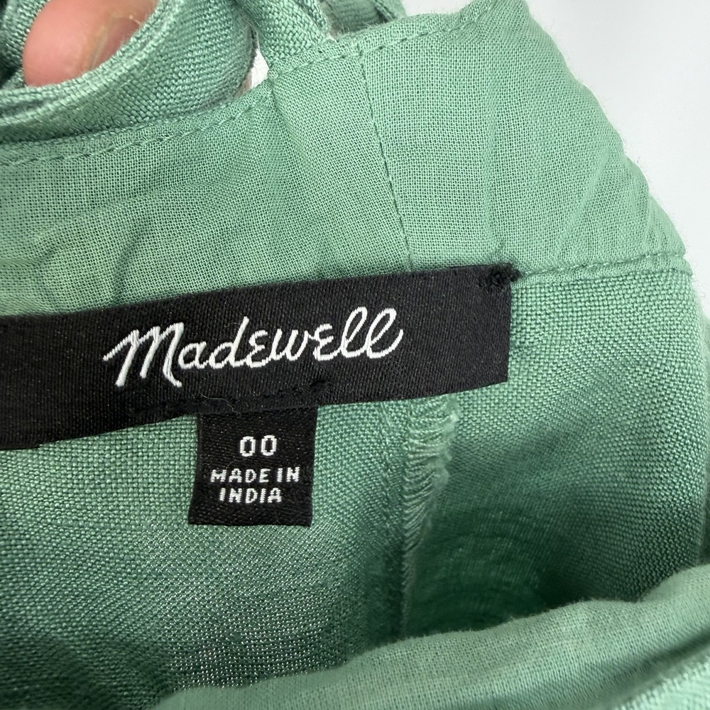 Madewell Tie-Back Midi Cami Dress 00 Boho Lagenlook Green Linen Blend Fairy Scan - Picture 8 of 16